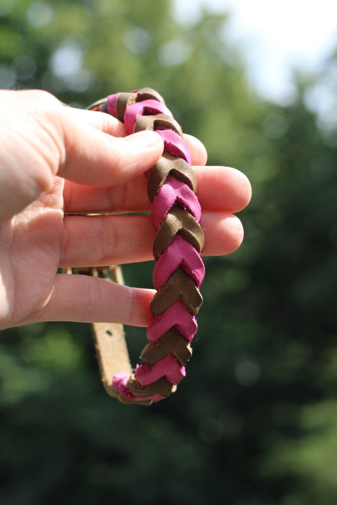 Fettleder Halsband „Luxury" oliv/pink | Breite 12mm | HU 29-33cm