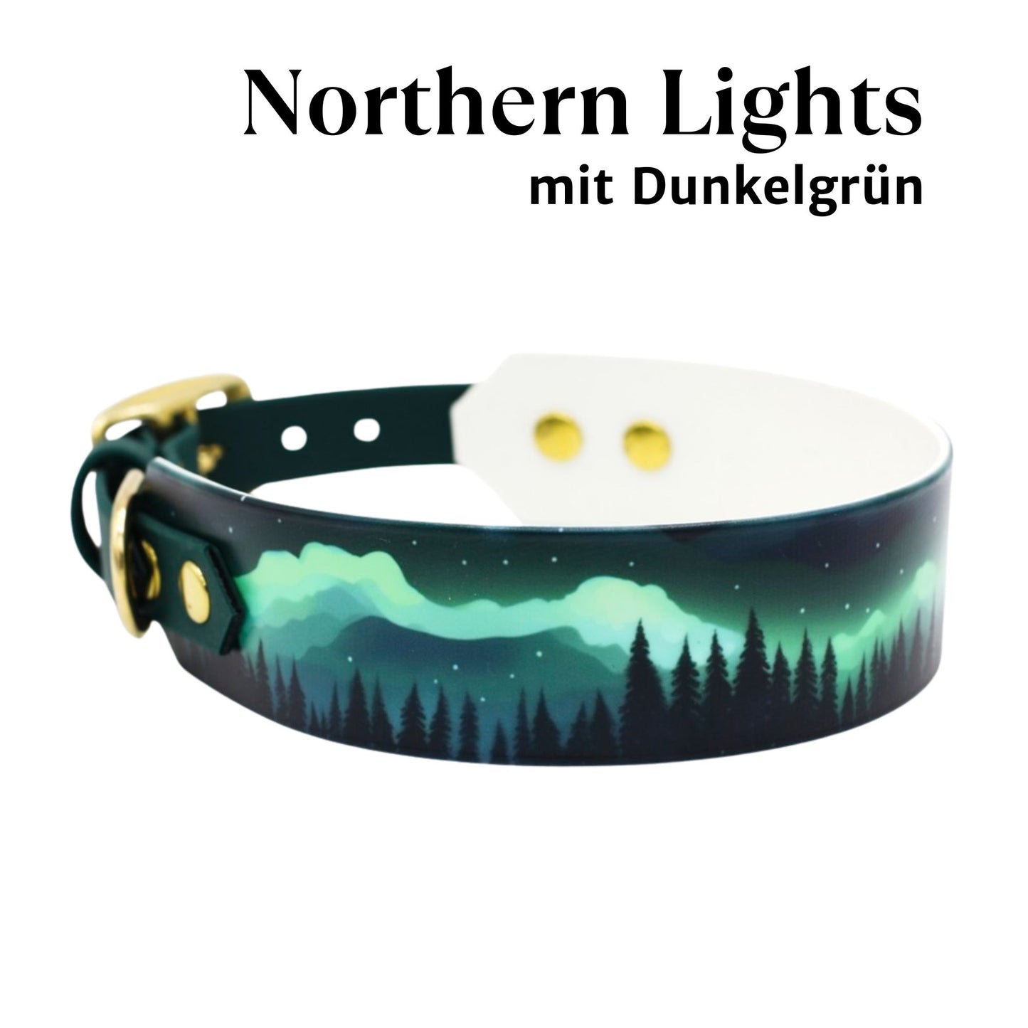 Handgemachtes breites Biothane Hundehalsband mit Motiv Northern Lights