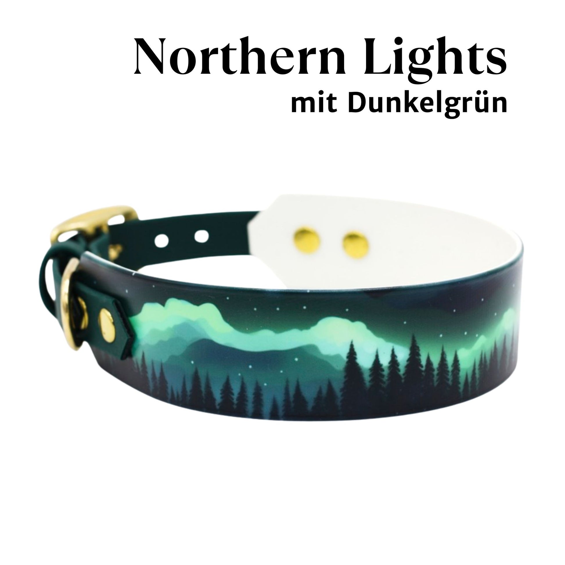 Handgemachtes breites Biothane Hundehalsband mit Motiv Northern Lights
