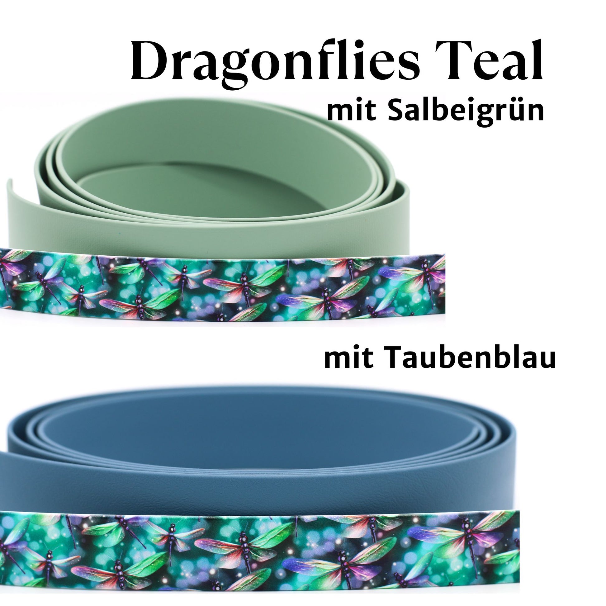 Handgemachtes breites gepolstertes Biothane Hundehalsband mit Motiv Dragonflies Teal und verschiedenen Farben
