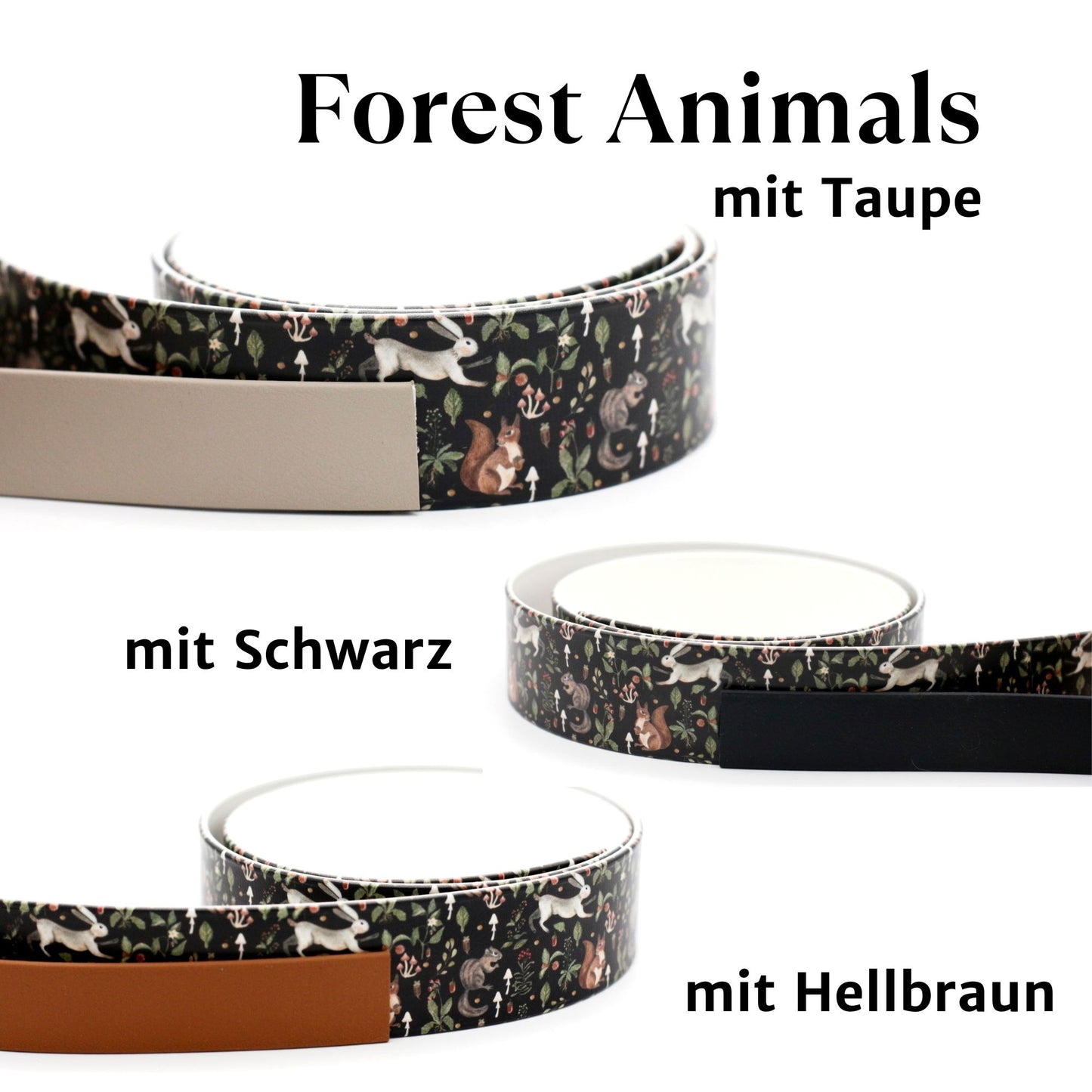Handgemachtes breites gepolstertes Biothane Hundehalsband mit Motiv forest Animals und verschiedenen Farben