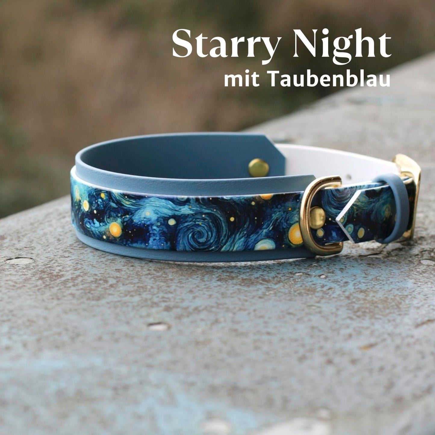 Handgemachtes breites gepolstertes Biothane Hundehalsband mit Motiv Starry Night