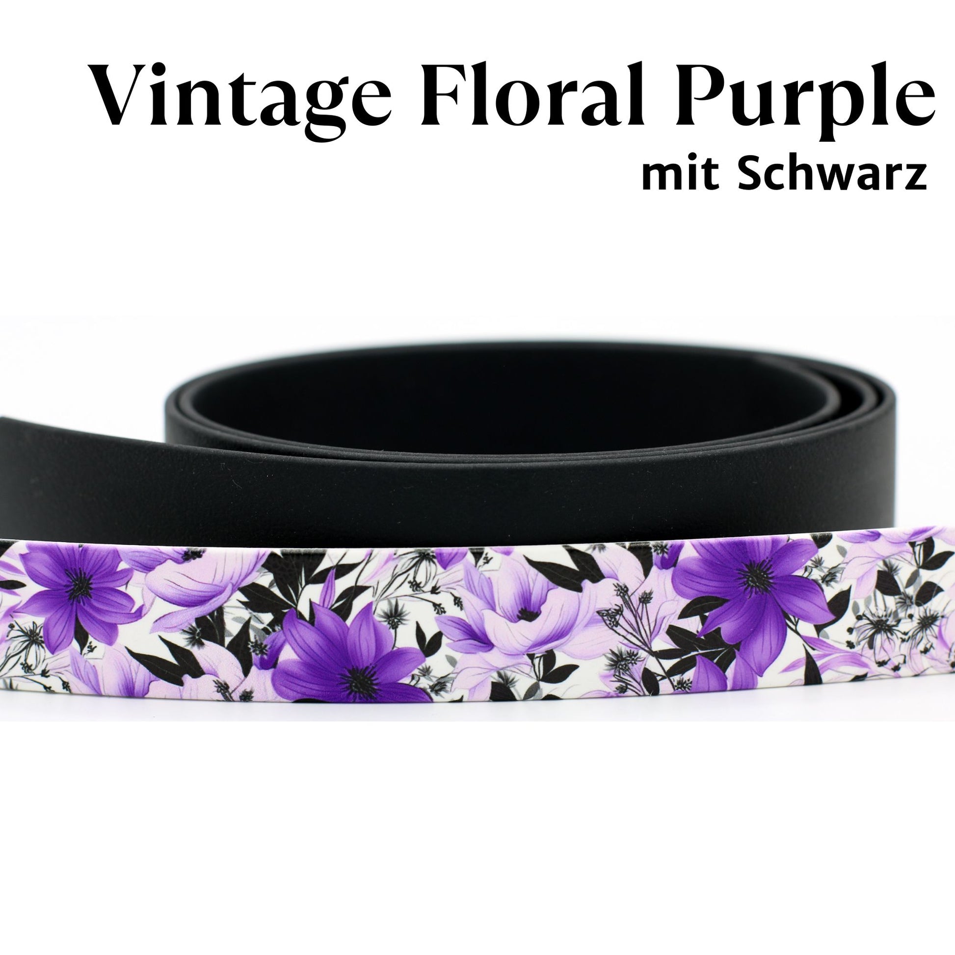 Handgemachtes breites gepolstertes Biothane Hundehalsband mit Motiv Vintage Floral Purple