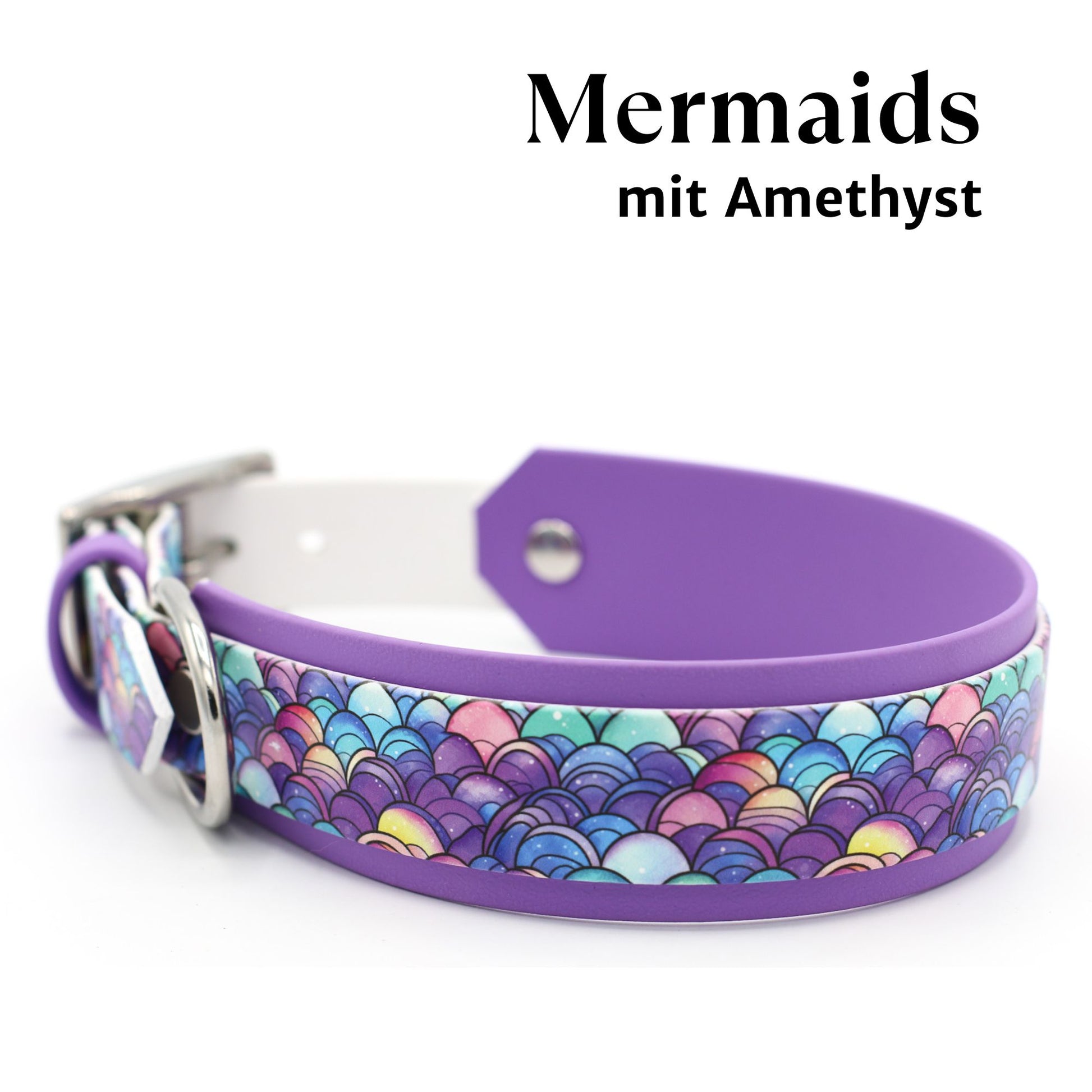 Handgemachtes breites gepolstertes Biothane Hundehalsband mit Motiv Mermaids