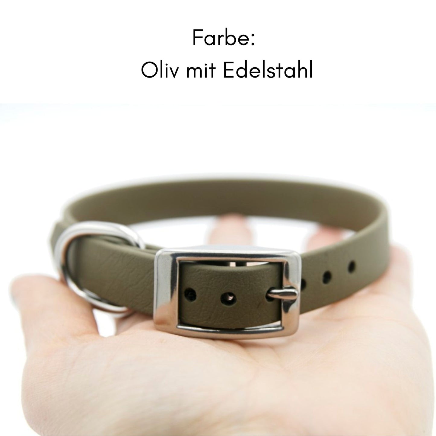 Biothane Halsband in Oliv mit Schnalle aus Edelstahl