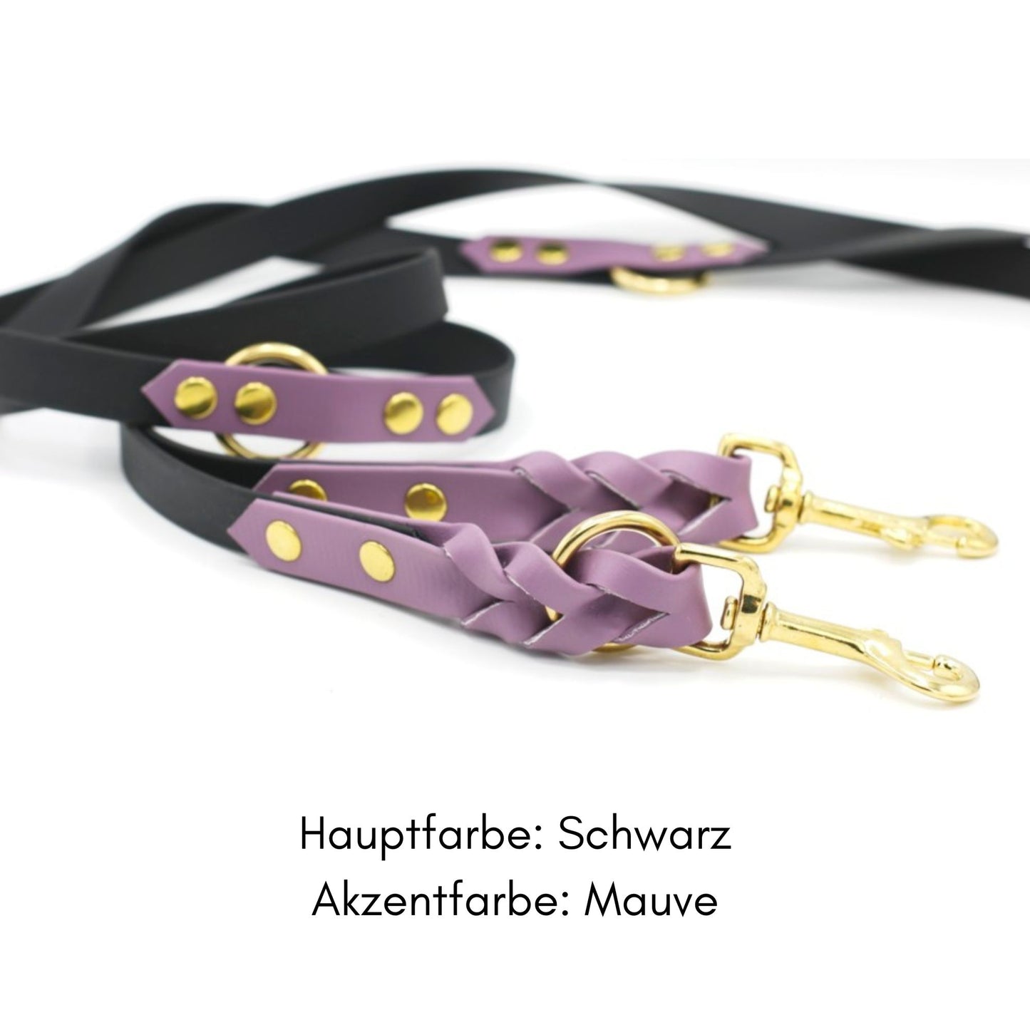 zweifarbige geflochtene Biothane Hundeleine in Schwarz mit Mauve