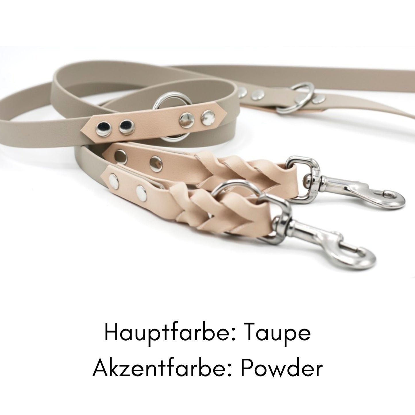 zweifarbige geflochtene Biothane Hundeleine in Taupte mit Powder