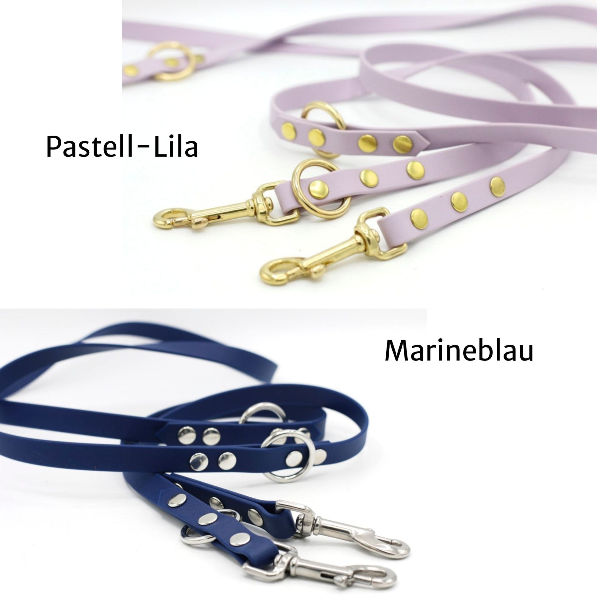 Verstellbare Biothane Hundeleine in Pastell-Lila und Marineblau