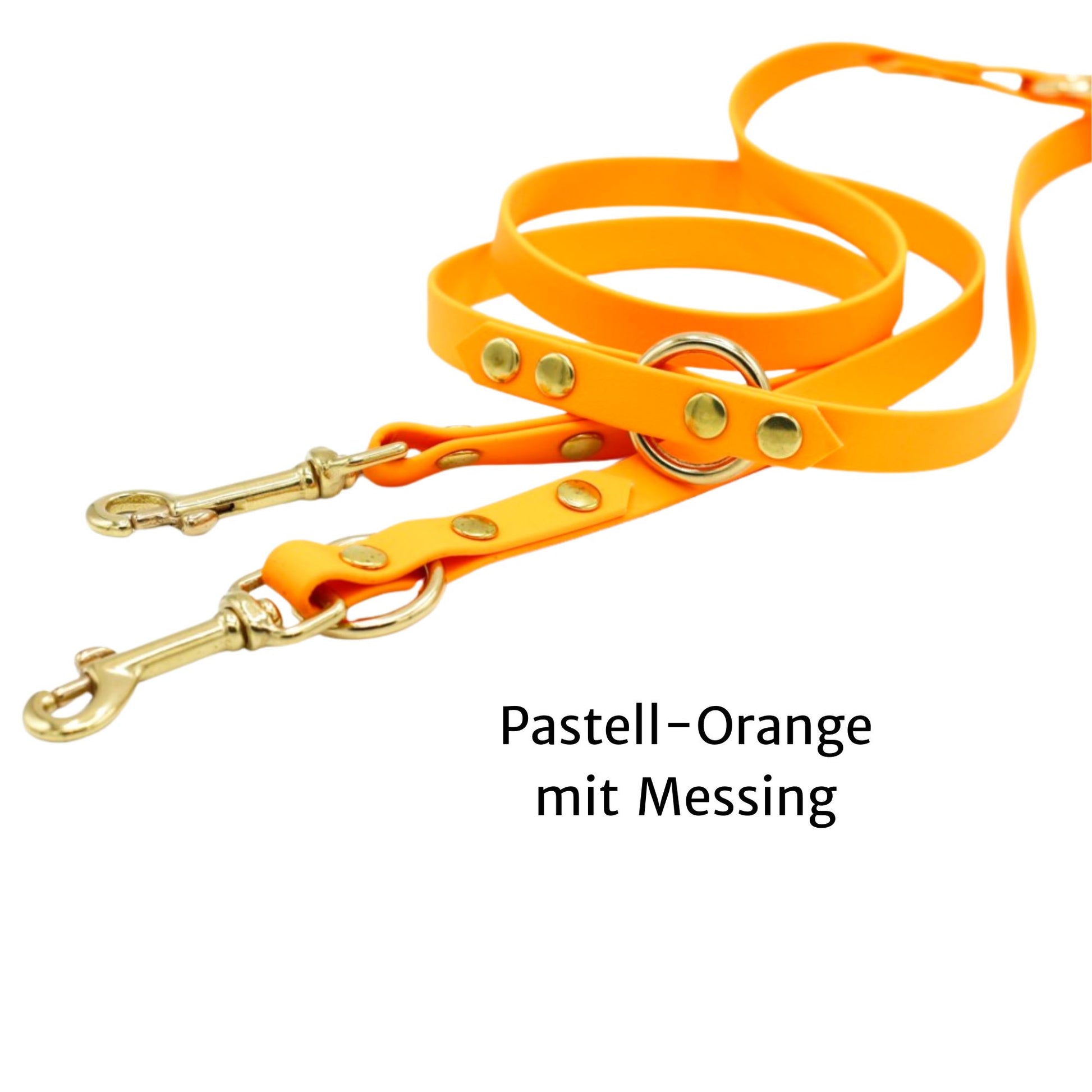 Verstellbare Biothane Hundeleine in Pastell-Orange mit goldenen Beschlägen
