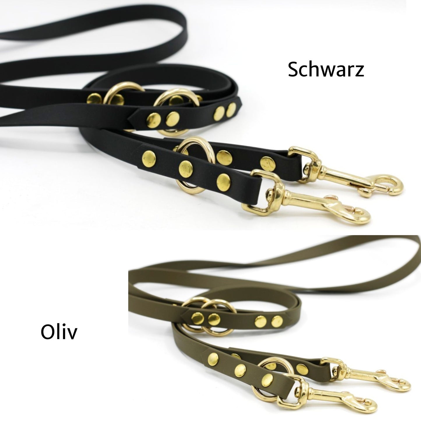 Verstellbare Biothane Hundeleine in Schwarz und Oliv