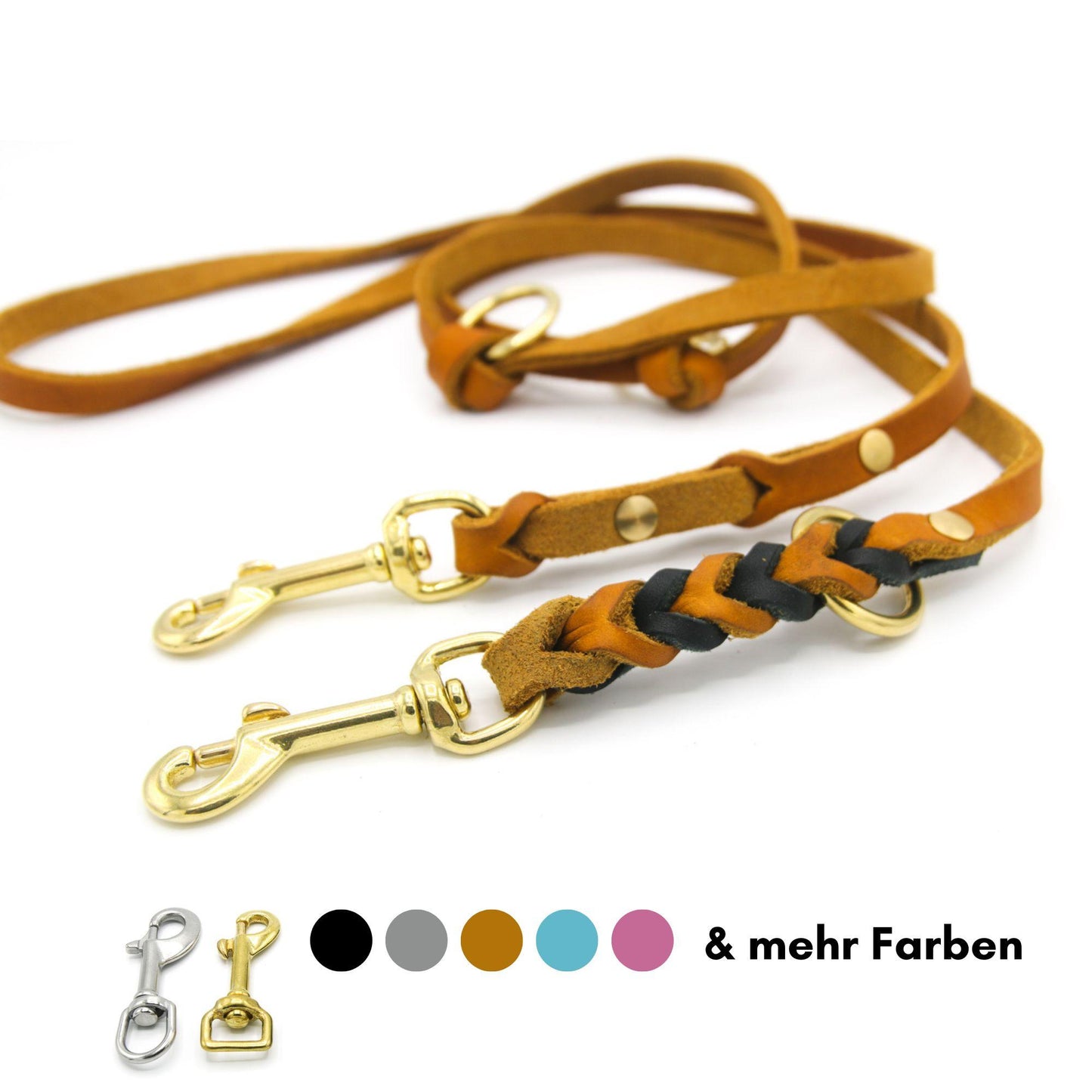 Fettlederleine geflochten in zwei Farben mit Hellbraun und Schwarz