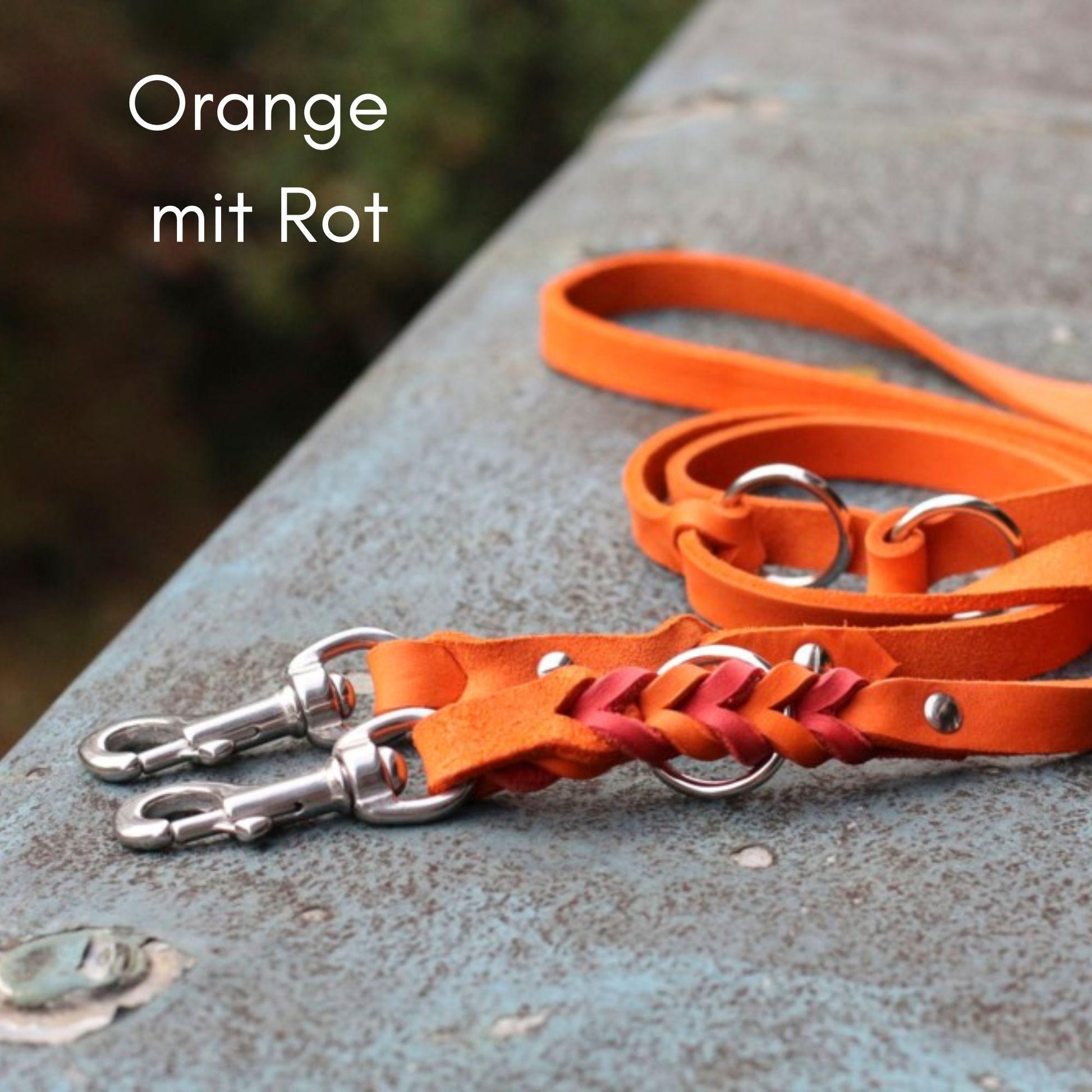Fettlederleine geflochten zweifarbig in Orange und Rot
