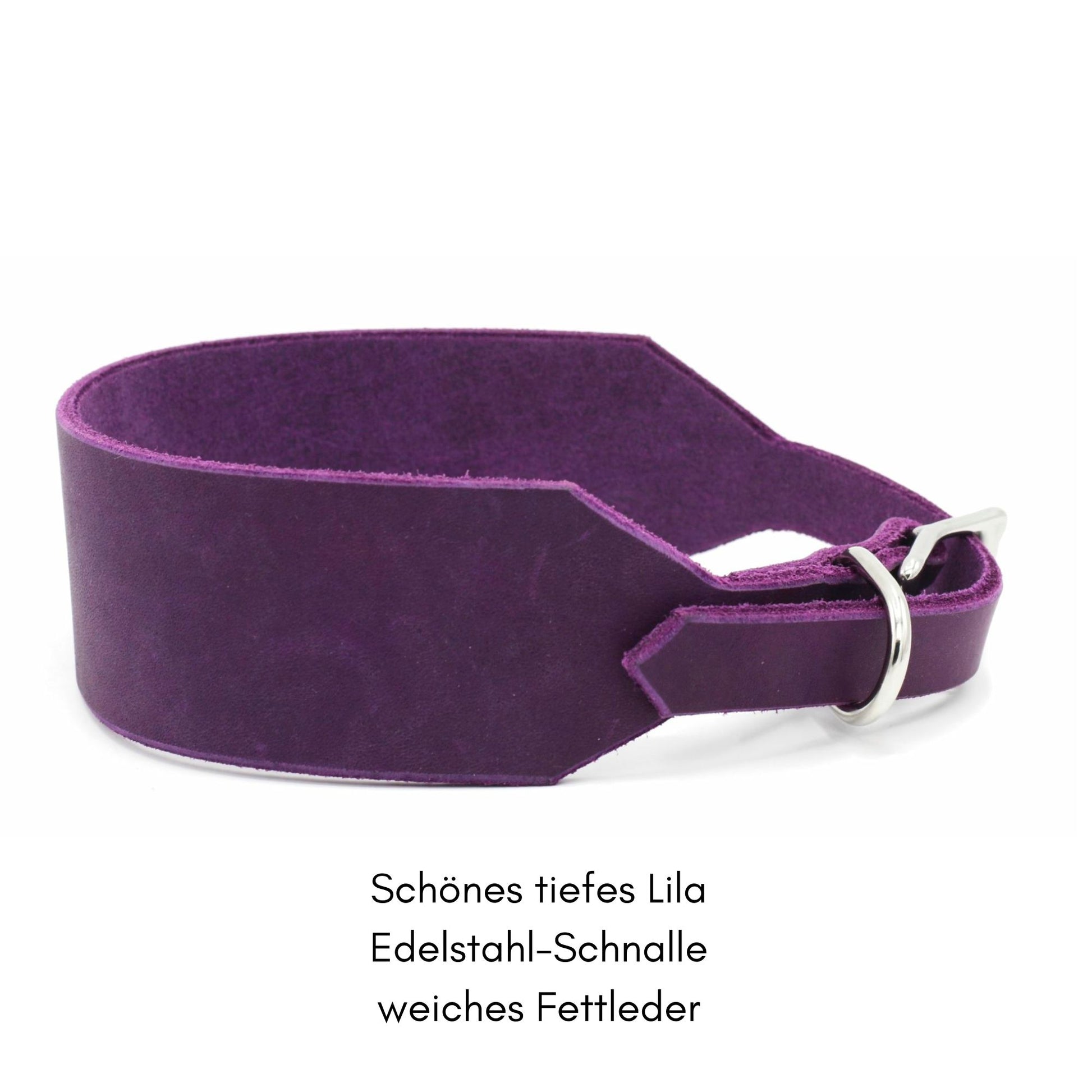 breites Fettlederhalsband für Windhund oder großen Hund in traumhaftem Lila von der anderen Seite