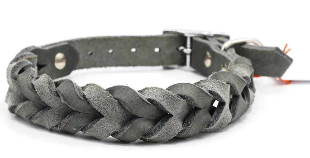 Handgemachtes Fettleder Halsband mit Flechtung