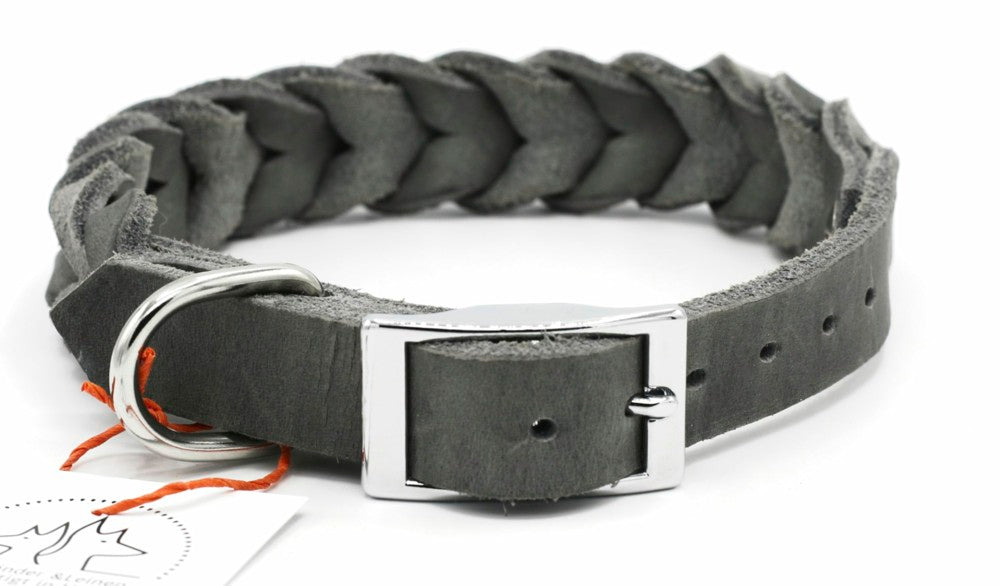 Handgemachtes Fettleder Halsband mit Flechtung