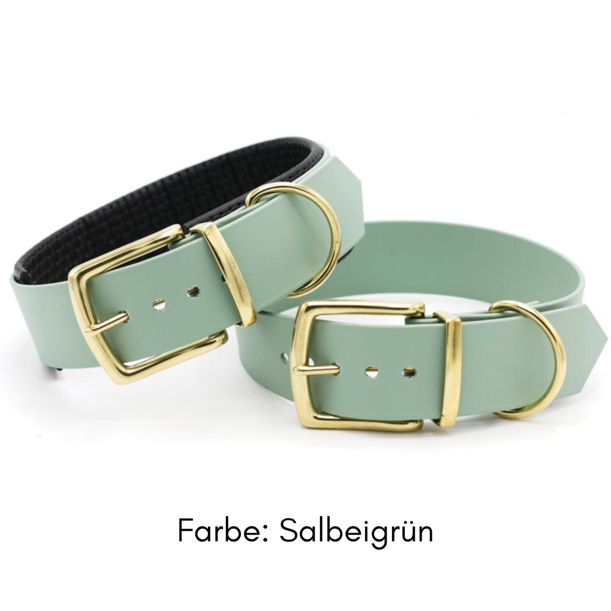breites BioThane Halsband mit großer Messing Schnalle in Salbeigruen mit oder ohne Polsterung für große Hunde