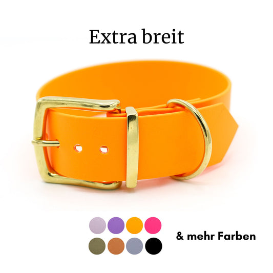 breites BioThane Halsband mit großer Messing schnalle in Pastell-Orange für große Hunde