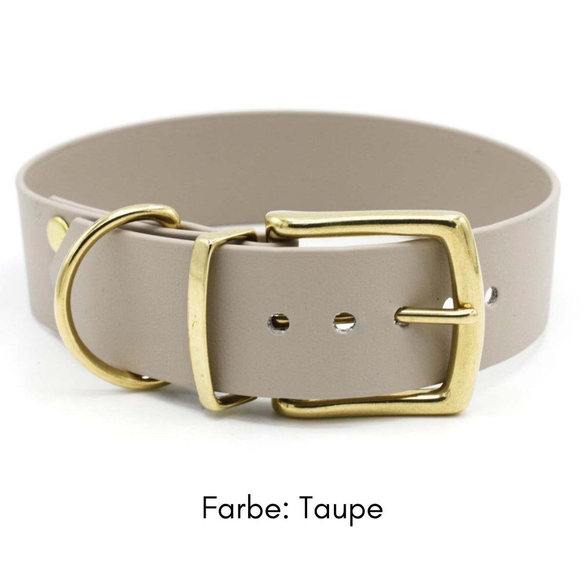 breites BioThane Halsband mit großer Messing Schnalle in Taupe für große Hunde