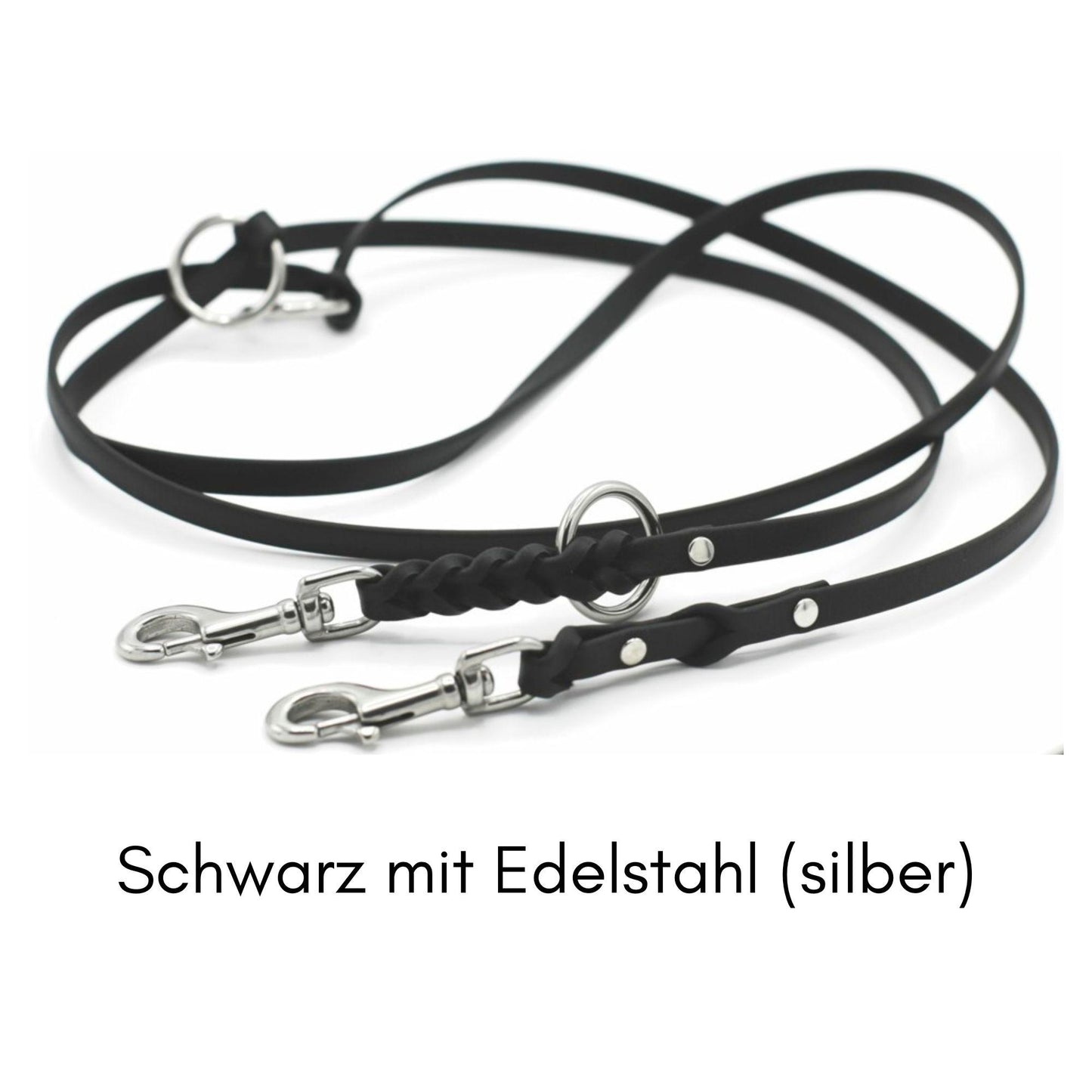 leichte geflochtene Biothane Hundeleine verstellbar in Schwarz