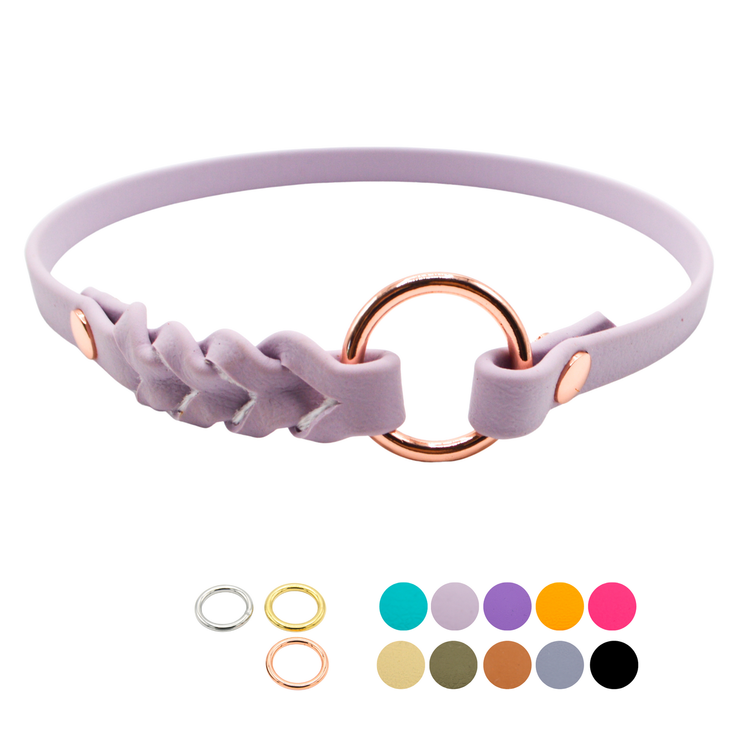 Biothane Markenhalsband in Pastell-Lila mit Beschlägen in Rosegold