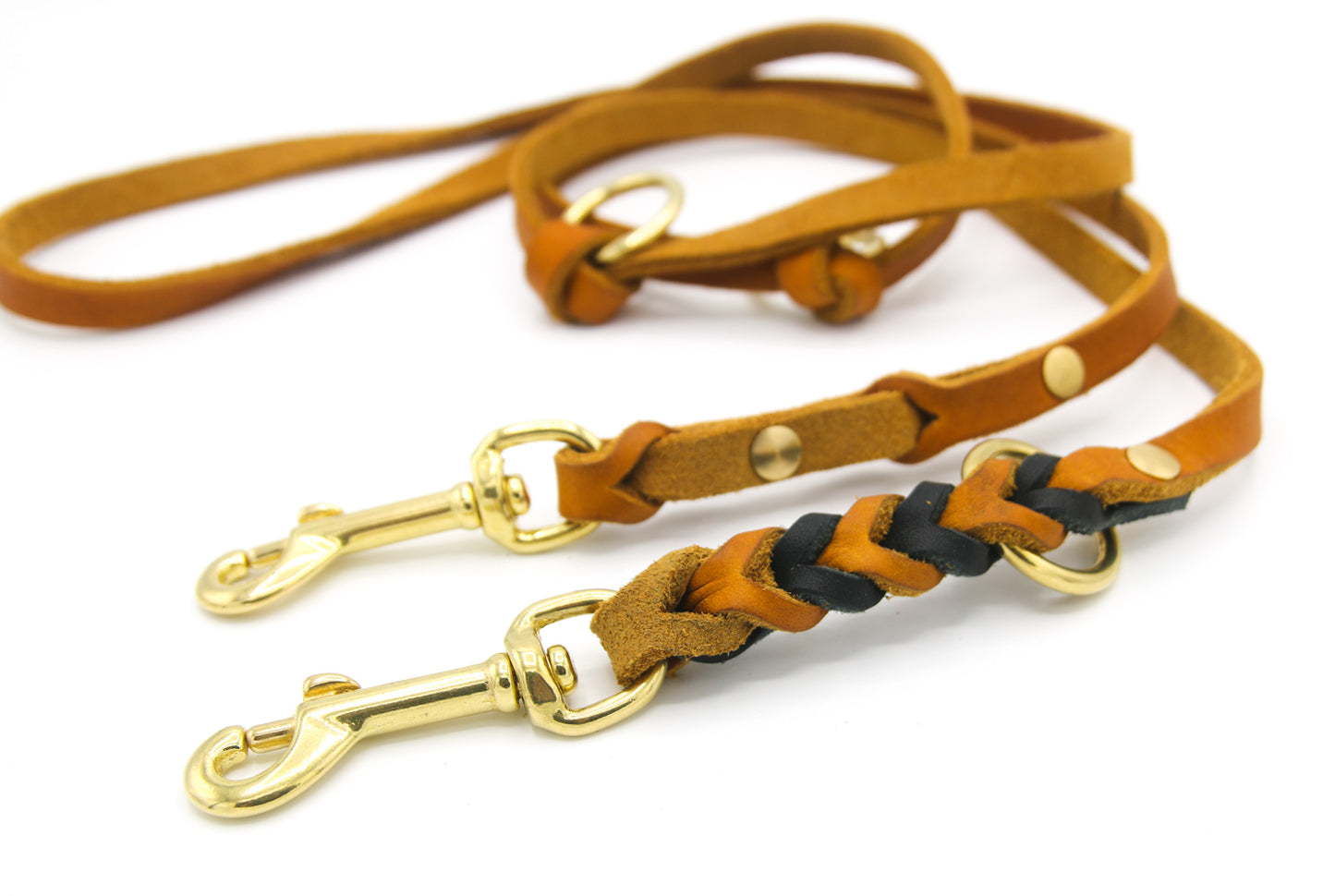 Zweifarbige Fettlederleine für mittelgroße und große Hunde | dreifach verstellbar | geflochten