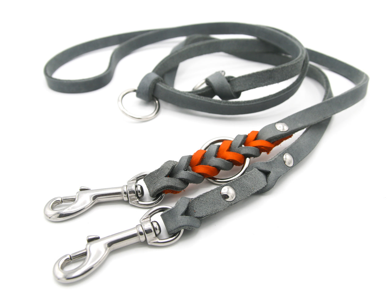 Zweifarbige Fettlederleine für mittelgroße und große Hunde | dreifach verstellbar | geflochten
