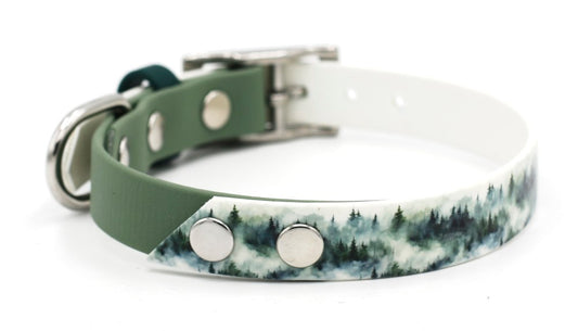 Handgemachtes UV Biothane Halsband mit Mushroom Forest Motiv