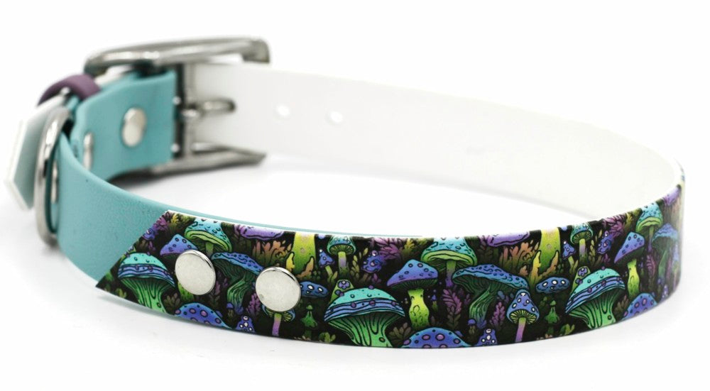 Handgemachtes UV Biothane Halsband mit Mushroom Forest Motiv