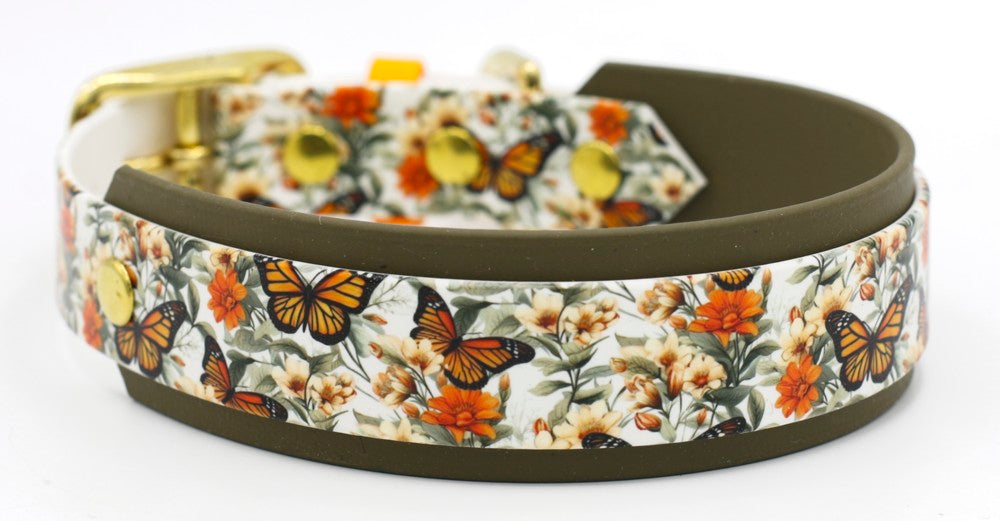 Handgemachtes UV Biothane Halsband mit Schmetterlings Motiv
