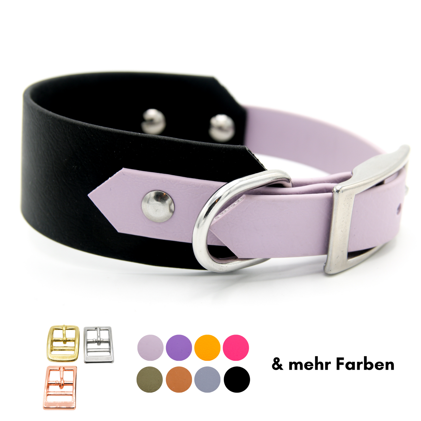 Handgemachtes zweifarbiges Biothane Halsband mit Schwarz und Pastell-Lila