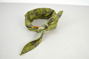 Schlauch - für's Halsband, Olivgrün mit feinem lila Blumenmuster
