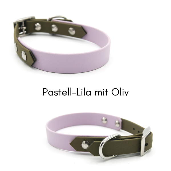 BioThane Halsband zweifarbig in Pastell-Lila mit Oliv