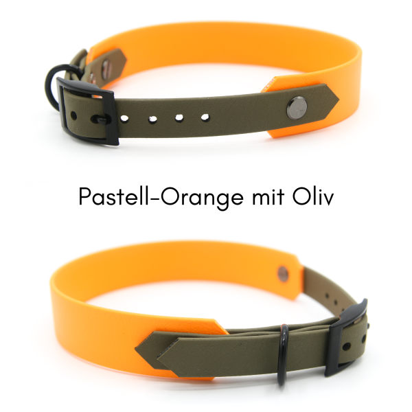 BioThane Halsband zweifarbig in Pastell-Orange mit Oliv