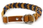 Preview: Zugstopp Halsband geflochten zweifarbig in Cognac mit Blau von hinten