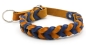 Preview: Zugstopp Halsband geflochten zweifarbig in Cognac mit Blau von vorne