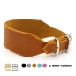Preview: breites Lederhalsband Windhundhalsband in Cognac mit Edelstahl seitlich