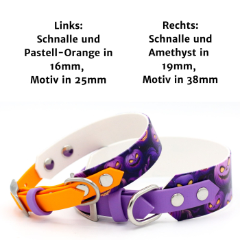 BioThane Halsband Halloween Breiten und Farben im Vergleich mit Text