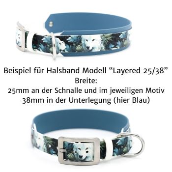 Extra breites BioThane Halsband mit Wolf Motiv