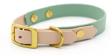 BioThane® Halsband zweifarbig, Hundehalsband breit, Windhundhalsband, in Salbeigrün und Powder von vorne