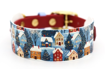 BioThane Halsband in dunkelrot mit weihnachtlichem Motiv