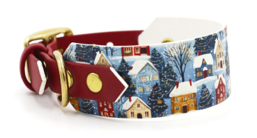 BioThane Halsband in dunkelrot mit weihnachtlichem Motiv