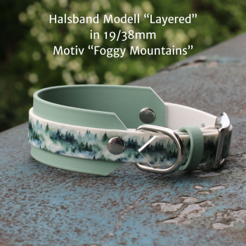 BioThane Halsband mit Foggy Mountains Motiv seitlich
