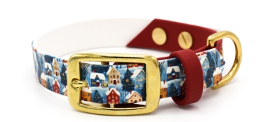 BioThane Halsband in dunkelrot mit weihnachtlichem Motiv