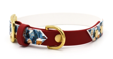 BioThane Halsband in dunkelrot mit weihnachtlichem Motiv von der Seite