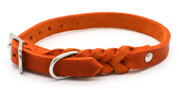 Fettleder Halsband geflochten in Orange mit Schnalle aus Edelslstahl
