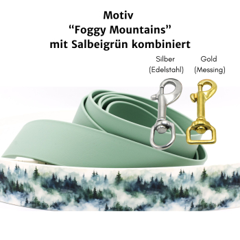 Foggy Mountains Motiv mit Salbeigrün