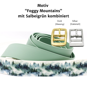 BioThane Halsband mit Foggy Mountains Motiv und BioThane in Salbeigrün
