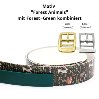 BioThane Halsband mit Forest Animals Motiv mit Dunkelgrün