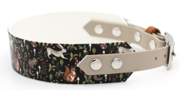 Preview: BioThane Halsband mit Forest Animals Motiv mit Taupe von vorne