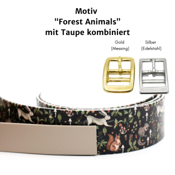 BioThane Halsband mit Forest Animals Motiv mit Taupe